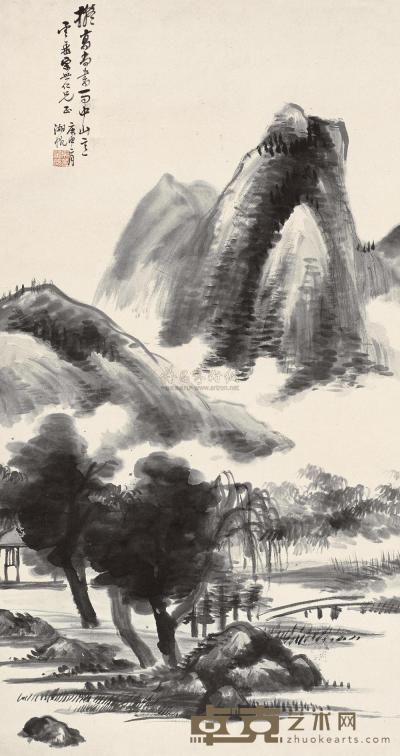 吴湖帆 庚申（1920年）作 雨中山色 立轴 102×50.5cm