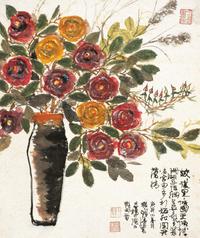 程十发 庚辰（2000年）作 花 镜心