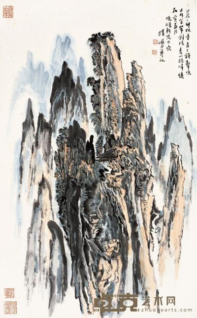 陆俨少 丙寅（1986年）作 深山萧寺图 立轴 96.5×60cm