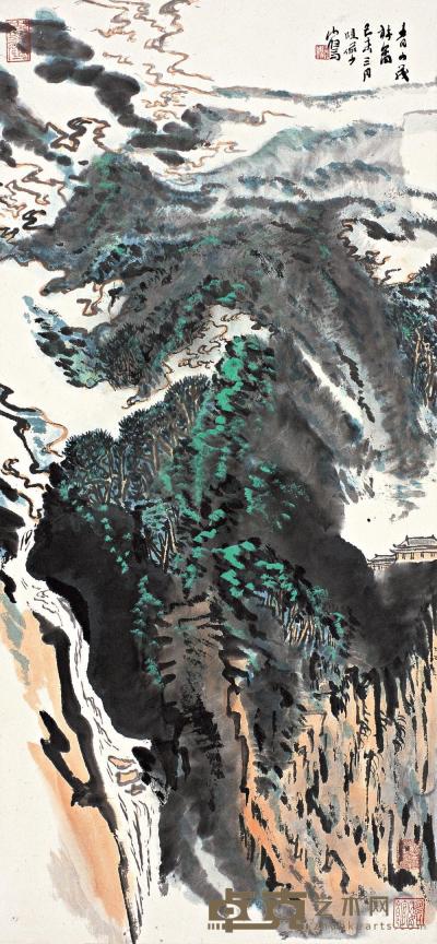 陆俨少 己未（1979年）作 青山茂树 立轴 97.5×46cm