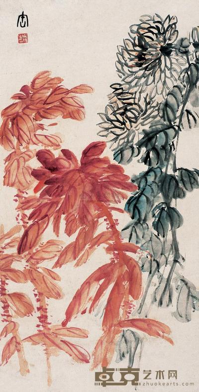 吴昌硕 秋菊 立轴 59.5×30cm