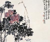 吴昌硕 甲子（1924年）作 花卉 镜框