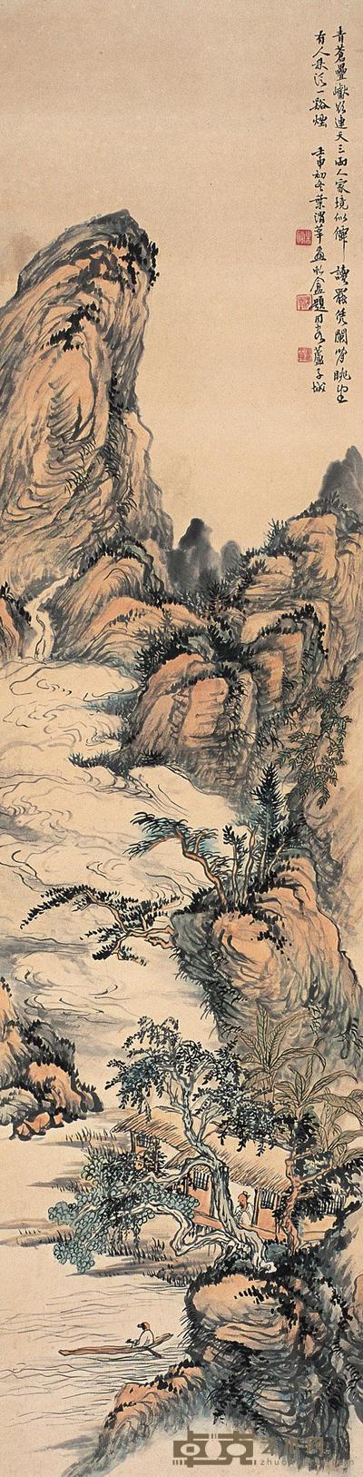 叶渭莘 壬申（1932年）作 山水 立轴 134×33.5cm