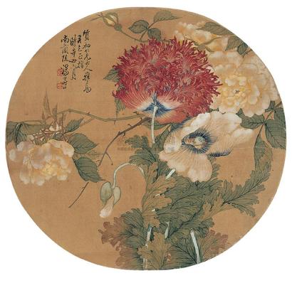 汤世澍 辛丑（1901年）作 花卉 团扇