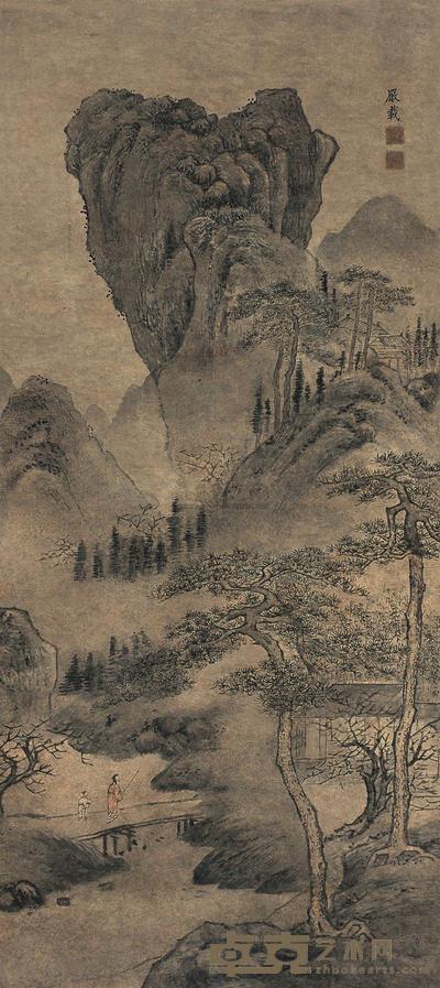 严载 山水 立轴 120×53cm
