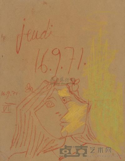 巴勃罗·毕加索 1971年 女人头像 29.5×21.5cm