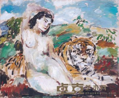 沙耆 裸女与老虎 61×73cm