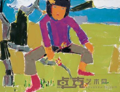 闫博 2006年 玩花的女孩 89×116cm