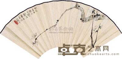 江寒汀 乙未(1955)年作 墨梅 扇片 20.5×50cm
