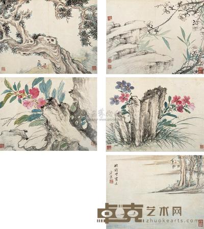 方熏 遣兴册 册页 (五开) 22.5×29.5cm×5