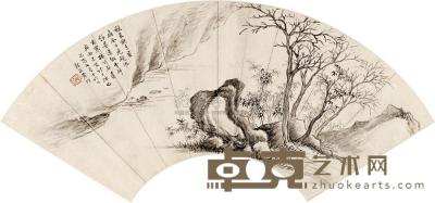 黄均（古） 己酉（1849） 寒林竹石 扇片 19×52cm
