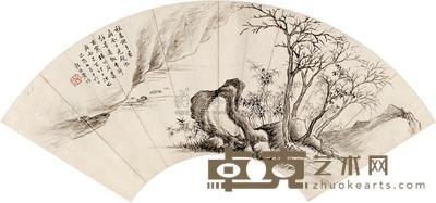 黄均(古) 己酉(1849) 寒林竹石 扇片 19×52cm