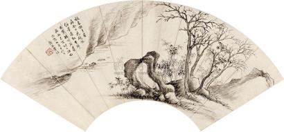 黄均（古） 己酉（1849） 寒林竹石 扇片
