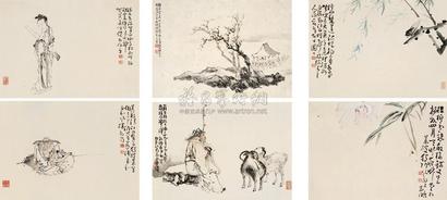 黄慎 庚午（1750） 诗画合璧 册页 （六开）