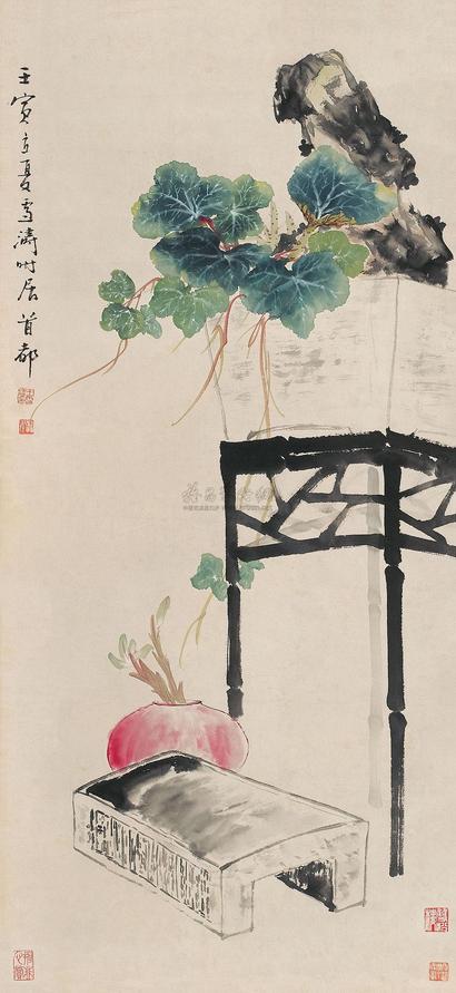 赵云壑 1920年作 古藤葫芦图 立轴