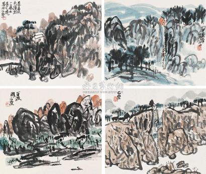 陈子庄 1974年作 山水 （四帧） 镜片