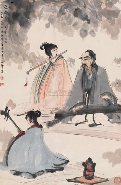 傅抱石 丙戌（1946）年作 抚琴图 镜片