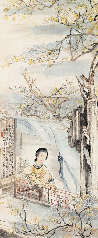 陈小翠 乙亥（1935）年作 梅花仕女 立轴