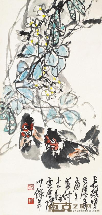 陈大羽 庚午（1990年）作 双吉图 镜片 94×45cm