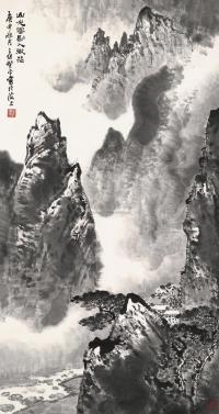 应野平 庚申（1980年）作 山光云影  立轴