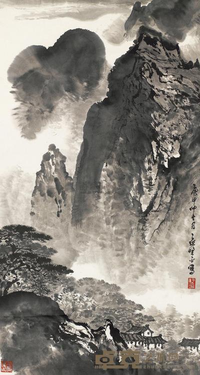 应野平 庚申(1980年)作 松壑幽居 立轴 88×47cm