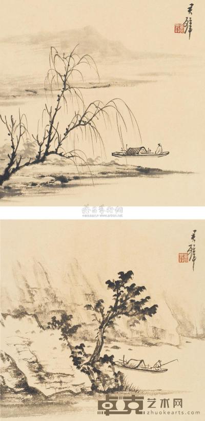 黄君璧 山水 （二帧）（二幅） 镜片 30×30cm×2