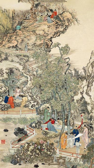 李耕 十八学士 屏轴 83×47cm