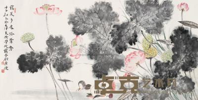 贾广健 壬午（2002）年作 莲塘鸳鸯 镜片 138×68cm