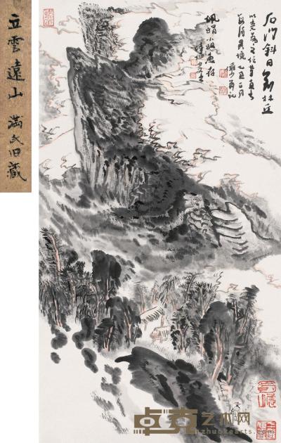 陆俨少 乙丑（1985）年作 斜日林秋 立轴 94×42cm