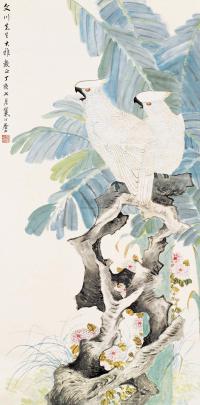 江寒汀 丁亥（1937）年作 芭蕉双禽 立轴