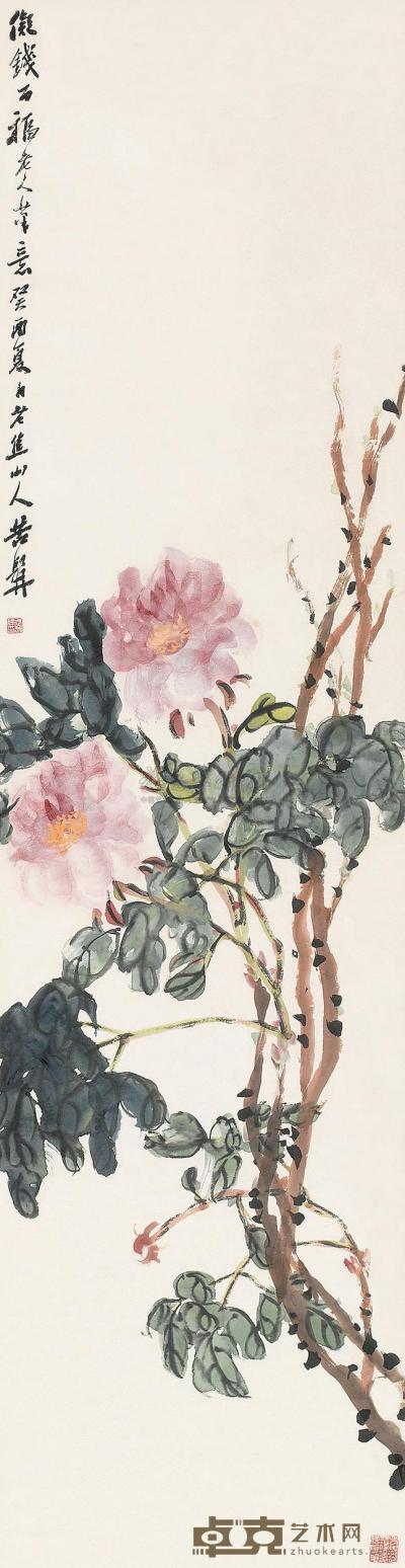 武曾保 癸酉（1933）年作 花卉 立轴 132×34cm