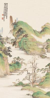 萧俊贤 己巳（1929）年作 青绿山水 屏轴