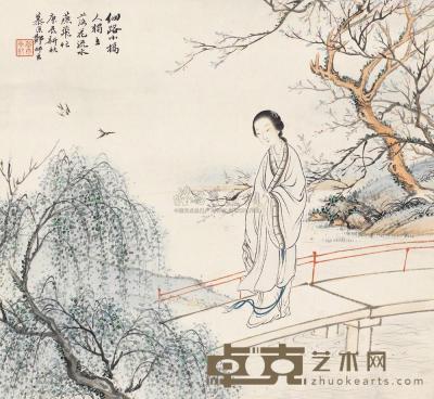 郑慕康 庚辰（1940）年作  仕女春闲 册页片 33.5×31cm