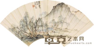 余绍宋 丁卯（1927）年作 柳江人家 扇片 18×46cm