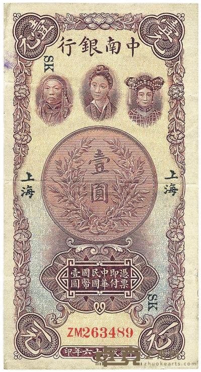 民国十六年（1927年）中南银行五女图壹圆 