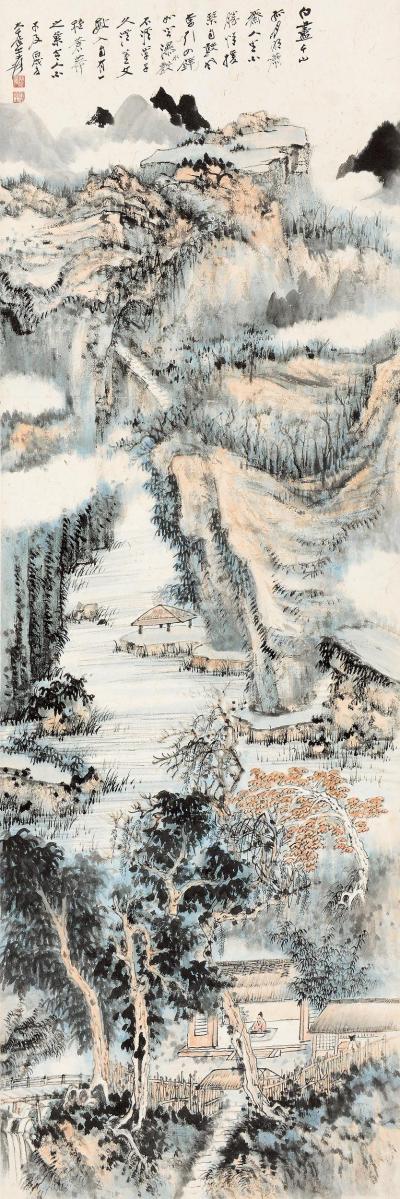 张大千 丙戌（1946）年作 萧斋鼓琴 镜心