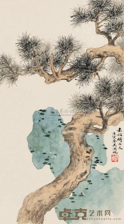 吴湖帆 庚寅（1950）年作 赤松倚石丈 立轴 64×36cm