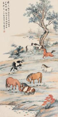赵敬予 己丑（1949）年作 八骏图 立轴