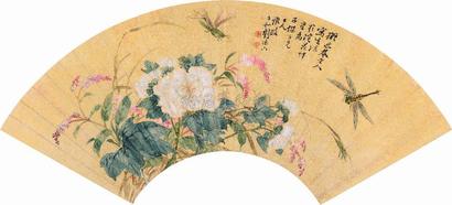 刘德六 芙蓉蜻蜓 扇片镜框