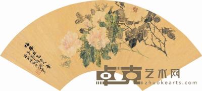 赵之谦 乙丑（1865）年作 月季花开 扇片 17×49cm