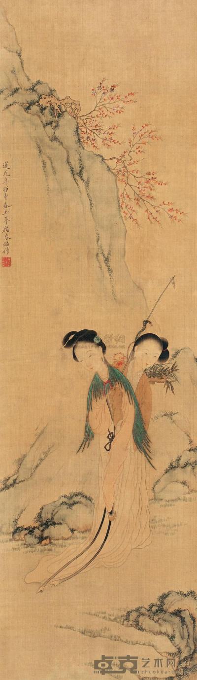 顾春福清 辛卯（1831）年作 仕女图 立轴 93.5×27.5cm