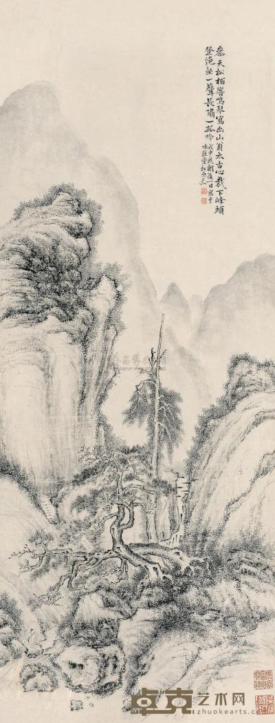 蔡嘉 戊申（1728）年作 绝壑吟啸 立轴 84.5×33cm
