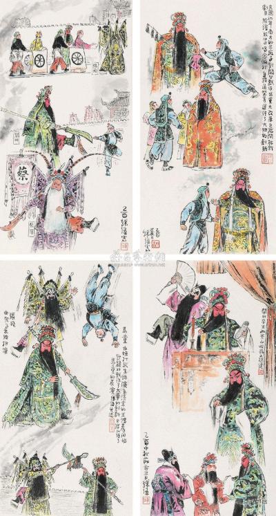 韩伍 乙酉（2005）年作 京剧人物 （七件） 镜框 （选四）