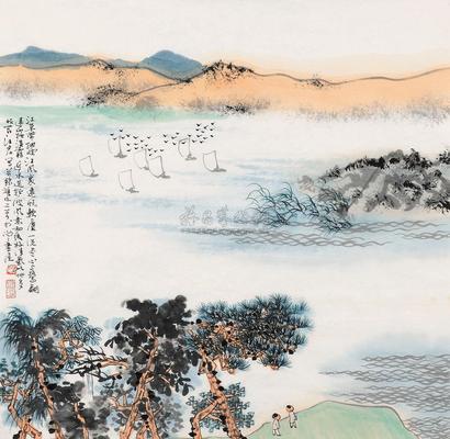 江宏 江风远帆 镜心