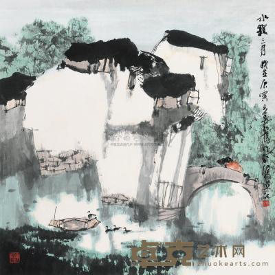 孙扬 庚寅（2010）年作 水镇三月 镜片 69×69cm