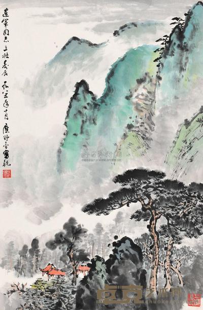 应野平 1985年作 深山亭阁 立轴 68×44.5cm