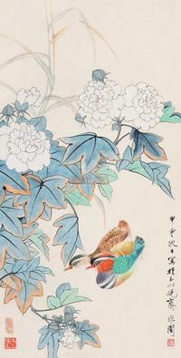 于非闇 甲申（1944）年作 芙蓉鸳鸯 立轴