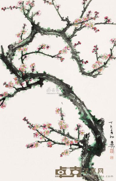 谢稚柳 1977年作 红梅报春 立轴 78.5×51.5cm