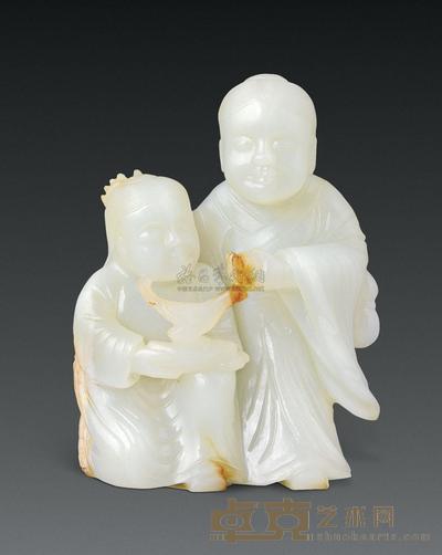 清 白玉和合二仙 高10cm