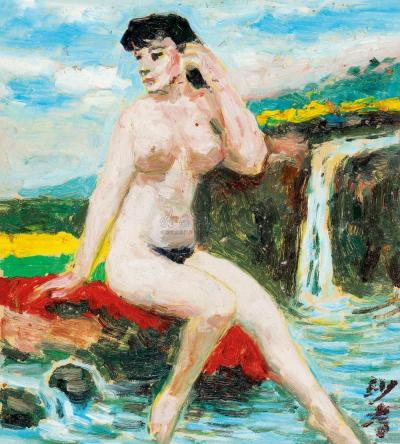 沙耆 1980年作 瀑布边的裸女